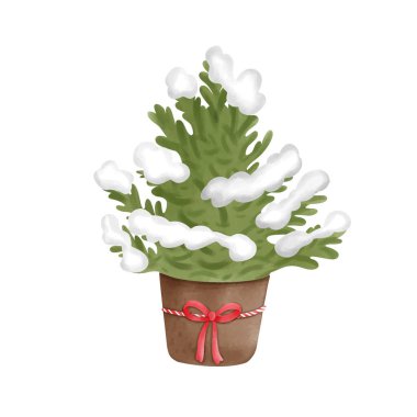 Noel ağacı suluboya tasarımı, şenlikli mevsimlik sanat, tatil dekorasyonları, kartlar veya kış projeleri için mükemmel.