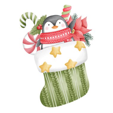 Christmas socks filled with presents. Holiday Santa Clau clipart