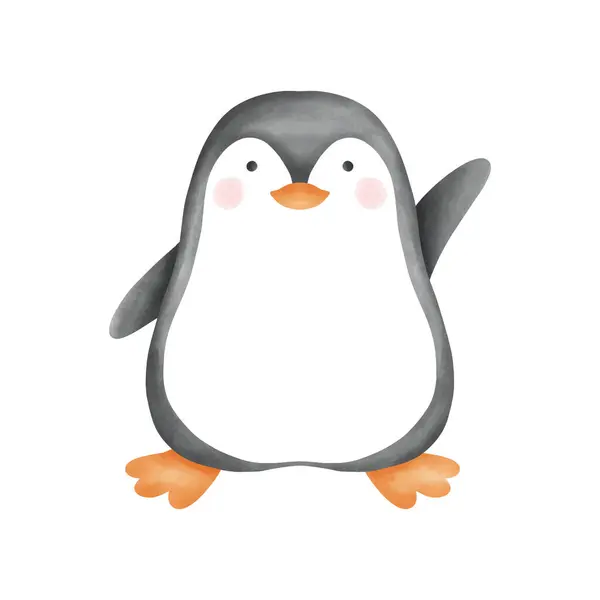 Penguen suluboya Noel sanatı. Festivalsel bir penguen tasarımı. Tatil temalı dekorasyon, mevsimlik çizimler ve yaratıcı kış projeleri için ideal..