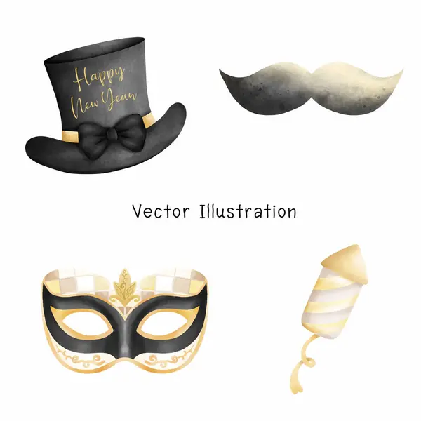 Şirin Yeni Yıl Arifesi Clipart, Suluboya Yeni Yıl Clipart, Mutlu Yıllar Clipart, Kutlama Klibi, Şenlikli, Vektör İllüstrasyonu.
