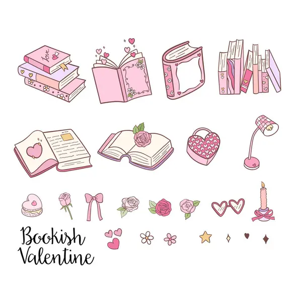 Valentine Kitapçığı Clipart Modaya uygun Kitap Doodle Aşk ve Kitap Tasarımı