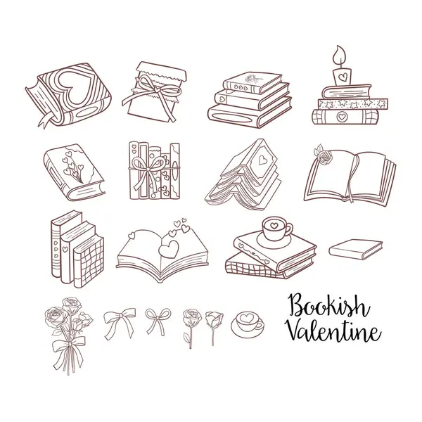 Valentine Kitapçığı Clipart Modaya uygun Kitap Doodle Aşk ve Kitap Tasarımı