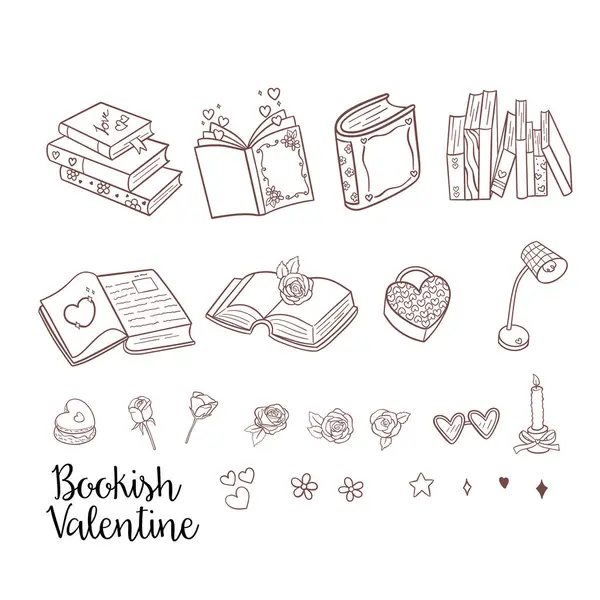 Valentine Kitapçığı Clipart Modaya uygun Kitap Doodle Aşk ve Kitap Tasarımı