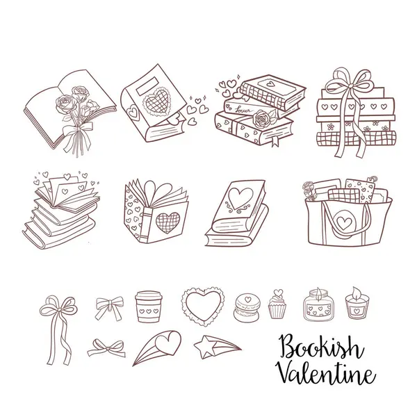 Valentine Kitapçığı Clipart Modaya uygun Kitap Doodle Aşk ve Kitap Tasarımı