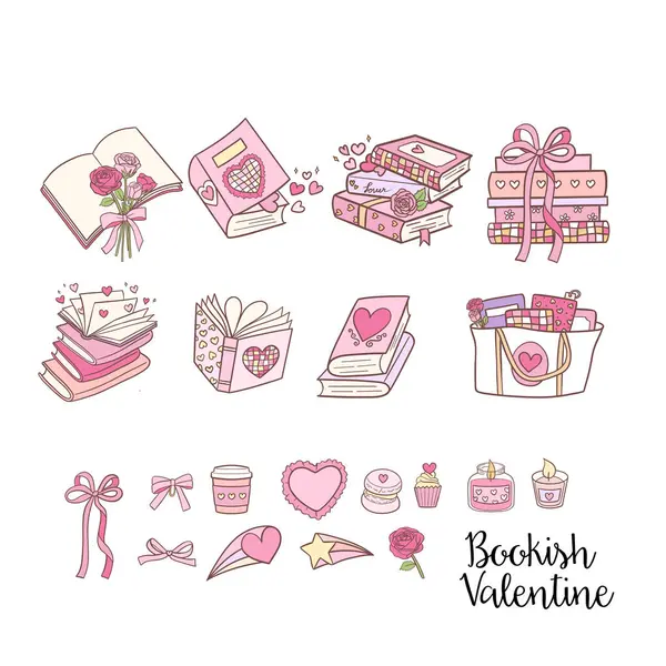 Valentine Kitapçığı Clipart Modaya uygun Kitap Doodle Aşk ve Kitap Tasarımı