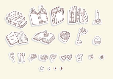 Klasik Kız Kitapçığı, Kitap Aşığı Etiketi. Vektör illüstrasyonu