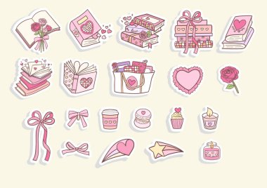 Klasik Kız Kitapçığı, Kitap Aşığı Etiketi. Vektör illüstrasyonu