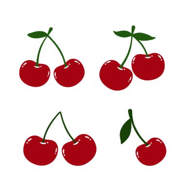 Sevimli Cherry Set. Sevgililer Günü için Şirin Kirazlar, Cherry Clipart