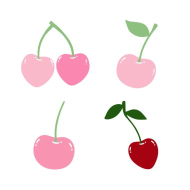 Sevimli Cherry Set. Sevgililer Günü için Şirin Kirazlar, Cherry Clipart
