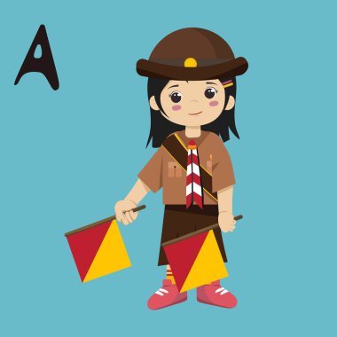 Pramuka GIRL sandi morse semaphore A a kid student vector illustration, icon icon element clipart