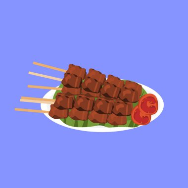 Flat Design Lezzetli Satay Skewers Sokak Gıda Çizimi