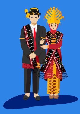 Batak Mandailing Sumatra Endonezya Songket Gelin Giyimi ile Geleneksel Düğün Kafiyesi Romantik Ayarlarda
