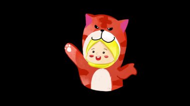 Aslan kostümlü şirin tesettürcü kız konuşuyor.