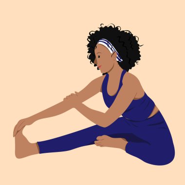 Adı Afro Kız Kıvırcık Saçlı Yoga Başı Diz Kıvrımlı Janu Sirsasana