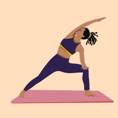 Afro Kız Dehşet Kilitleri Yoga Yan Açı Poz Gücü Açık Hava Dengesi
