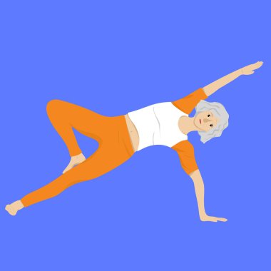 Yaşlı Kadın Yan Kalas Ağacı Pozu Dışarıdaki Yoga Yapıyor