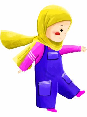 Tesettürlü Kız Neşeli Müslüman Çocuk Karakteri