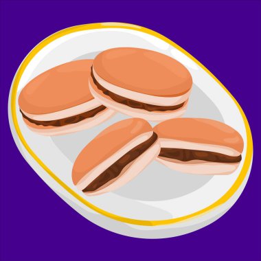 Geleneksel Japon Dorayaki Krepleri ve Kırmızı Fasulye Tabakta Dolduruluyor
