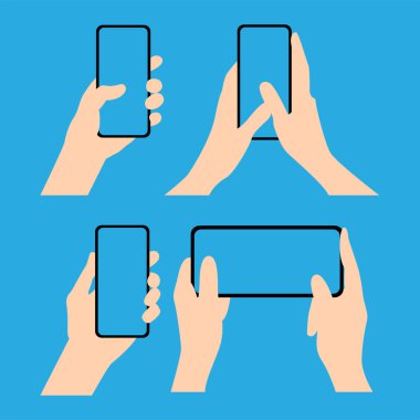 Cep telefonuyla insan eli şekli vektör çizimi. Adobe Illustrator 'ün 8 sürümünde kaydedildi