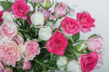 Narin pembe güllerin çiçek arkaplanı. Seçici odak.