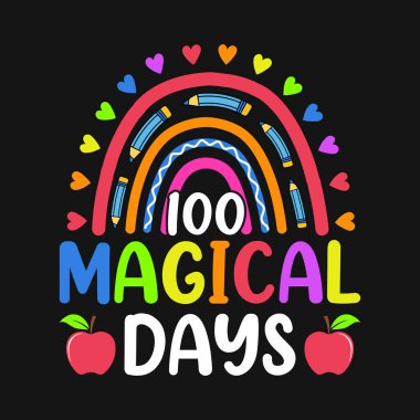 100 büyülü gün - Okulun tişört tasarım vektörünün 100. günü