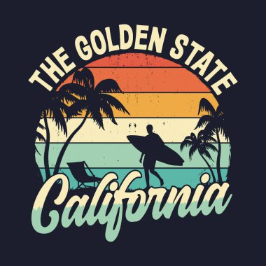 Golden State California - Summer Beach tişört tasarımı, vektör grafiği