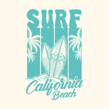 Sörf Kaliforniya Sahili - Retro Vintage Yaz Sörf Vector tişörtü ve poster