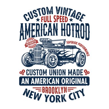 Tam hız Amerikan Hotrod Otantik Üstün Performansı Özel Birlik Bir Amerikan Özgün Brooklyn New York Şehri - Hot Rod t t gömlek tasarımı vektörü