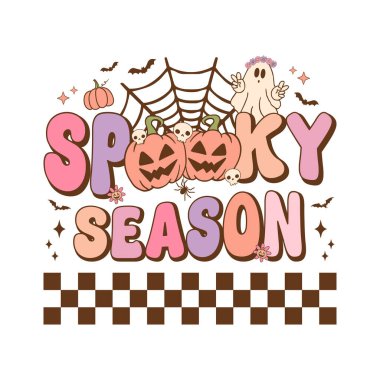 Ürkütücü sezon - Retro Groovy Halloween t-shirt tasarımı, vektör grafiği