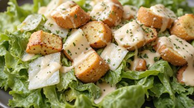 Çıtır marul bu salatanın temelini oluşturur, çıtır çıtır çıtır çıtır çıtır çıtır çıtır kıtırlarla süslenir ve bol kremalı sosla süslenir, leziz dokular ve aromalar harmanlanır..