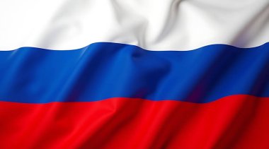 Büyük bir Rus bayrağı hafif bir esintide dalgalanıyor, beyaz, mavi ve kırmızı renkli renkler sergiliyor. Arka plan açık, gökyüzüne karşı bayrağın canlı renklerini vurguluyor..