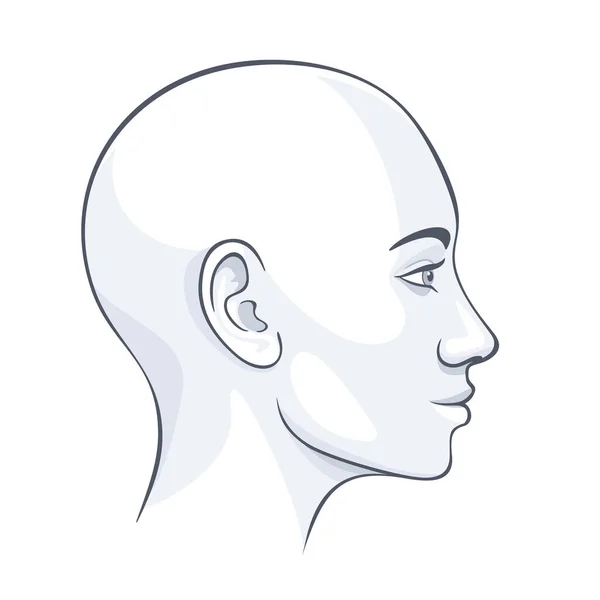 Φαλακρός Υγιής Γυναίκα Προφίλ Προσώπου Grayscale Διανυσματική Απεικόνιση Λευκό Φόντο — Διανυσματικό Αρχείο