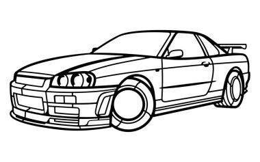 Stilize Japon spor turbo drift araba lineart vektör çizimi