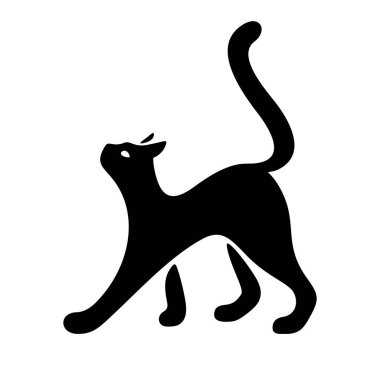 Kara kedi logosu. Kedicik amblemi. Kedi vektör çiziminin siyah silüeti.