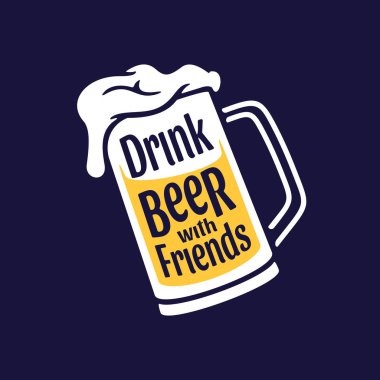 Arkadaş tipografisi ile bira içmek. Galss ve kaligrafi içeren tişört tasarımı. Bira cam işaret vektör çizimi
