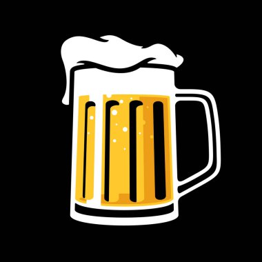 Siyah arkaplan vektör illüstrasyonuna izole edilmiş köpüklü klasik bira bardağı