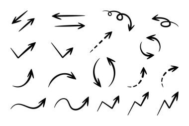 El çizilmiş vektör okları beyaz arkaplana karalama yapar. Pointer tasarım element vektör çizimi