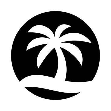 Palmiye ağacı yaz logosu. Avuç içi ve dalga vektör illüstrasyonunu çiz