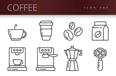 Satır kahve simgesi seti.