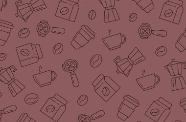 Kahve simgeleriyle kahverengi arkaplan.