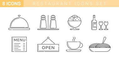  Restoran hattı Icon set.