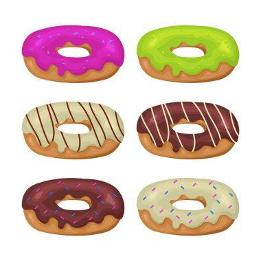 Renkli Donut vektör set.