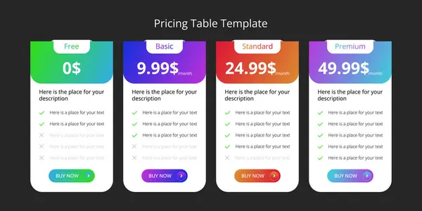 Gradyan fiyat tablosu şablonu.