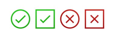 Kırmızı ve yeşil kontrol işaretleri, doğru ve yanlış.