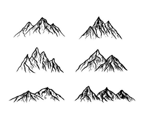 Drawn mountains illustration set.