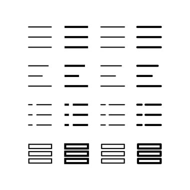 Menü simgesi seti, siyah simgeler, UI ögeleri, uygulama tasarımı.
