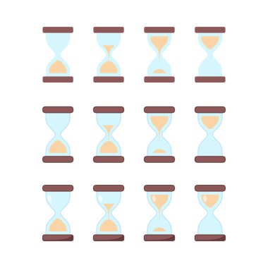 Kum saati hazır. Kum zamanlayıcı koleksiyonu. Minimalist ve temiz tasarım, beyaz arka planda izole edilmiş. Bilgi grafikleri, zaman yönetimi kavramları, verimlilik görselleri, eğitim materyalleri için uygundur.