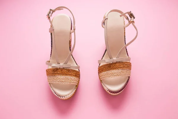 Female Summer Sandals Pink Background Close — Stock Photo, Image
