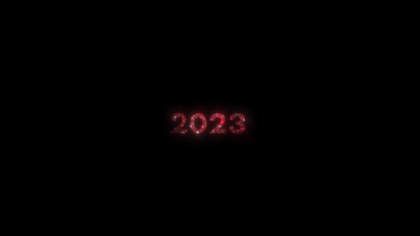 红色闪光数字在黑色背景上的电影动画 2023新年快乐文本效果 — 图库视频影像