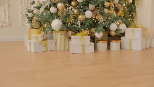 Nieuwe Jaar Cadeaus Onder Kerstboom — Stockvideo